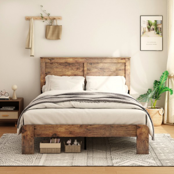 Bed Frame Queen Size, Wood Platform Bed Frame , Noise Free,No Box Spring Needed and Easy Assembly Tool,Large Under Bed Storage,Dark Brown 