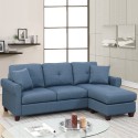 Blue Color Glossy Polyfiber Tufted Cushion Couch Sectional Sofa Chaise Living Room Furniture Reversible Sectionals Chaise