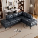 94.88" L-Shaped Corner Sofa Pu Leather Sectional Sofa Couch with Movable Storage Ottomans for Living Room, Blue