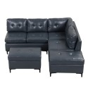 94.88" L-Shaped Corner Sofa Pu Leather Sectional Sofa Couch with Movable Storage Ottomans for Living Room, Blue