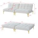 Convertible sofa bed futon with gold metal legs teddy fabric (White) 