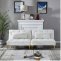Convertible sofa bed futon with gold metal legs teddy fabric (White) 