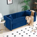 Contemporary Vertical Channel Tufted Velvet Sofa Loveseat Set Modern Upholstered 2pcs set Couch for Living Room Apartment with 4pillows,Blue 