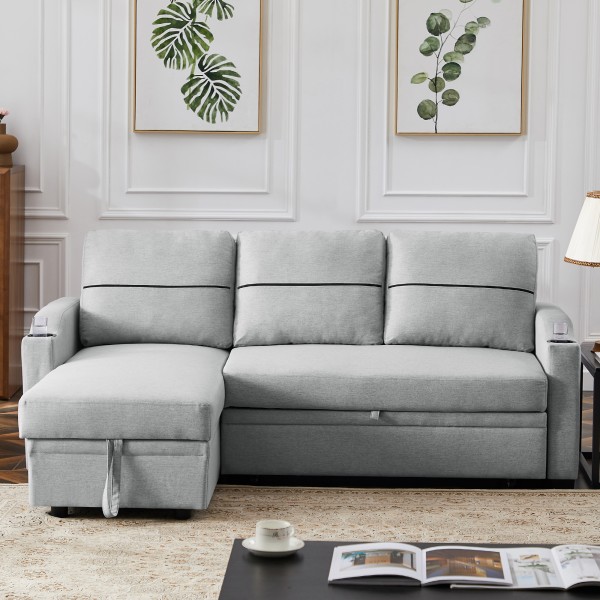 9191 Light gray pull-out storage sofa 
