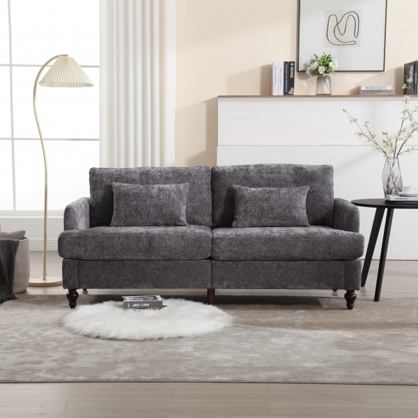 COOLMORE Mid Century Modern chenille Fabric Loveseat sofa, 2-Seat Upholstered Loveseat Sofa Modern Couch for Living Room,Brown wood feet sofa for Bedroom, Reading (Gray Chenille) 